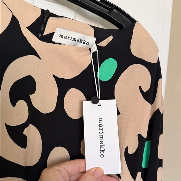 Marimekko Black & Cream Keho Pieni Maxi Dress with Green Accents 46 NEW NWT - Picture 2 of 9